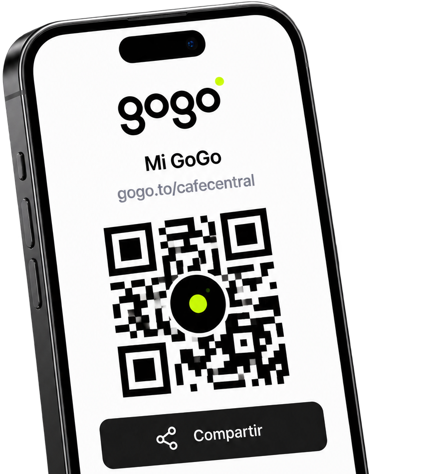 Pantalla para compartir tu GoGo por link, QR o redes