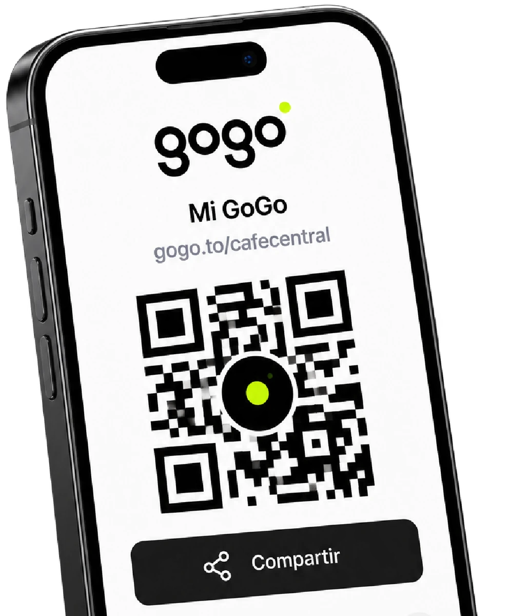 Pantalla para compartir tu GoGo por link, QR o redes