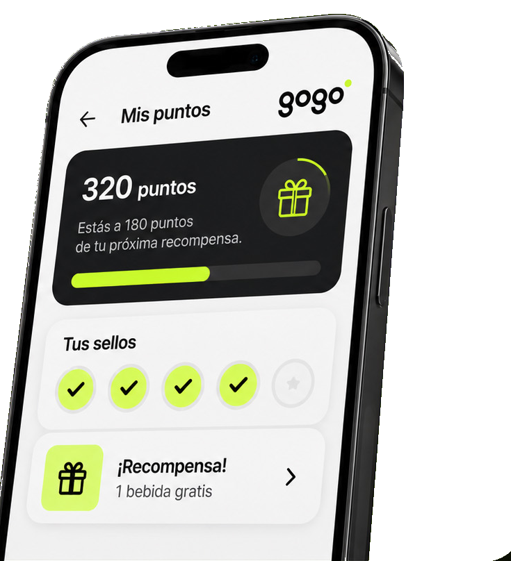 Pantalla de puntos y recompensas de tu programa de fidelización GoGo