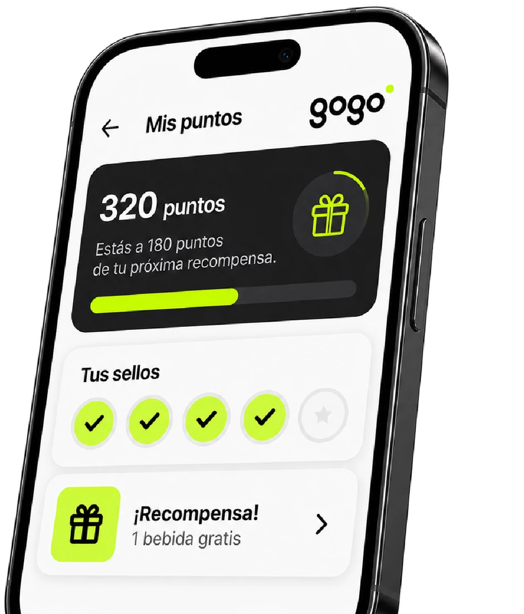 Pantalla de puntos y recompensas de tu programa de fidelización GoGo